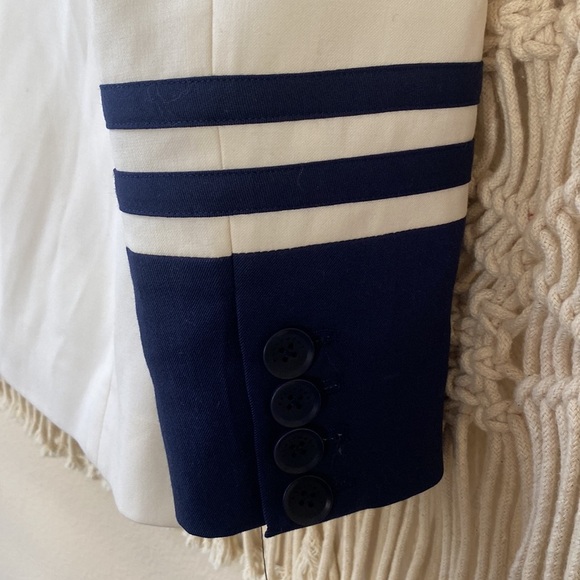 Equipment Femme White & Navy Wool-Blend Blazer Jacket | Size 2 - Picture 13 of 15
